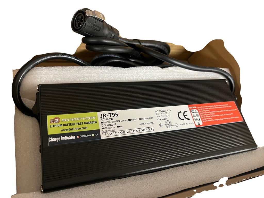 Fast Charger (Cargador rapido) 84V (95,4V 4A max) - Official Minimotors - DUALTRON STORM LTD CONNECTOR BAMING