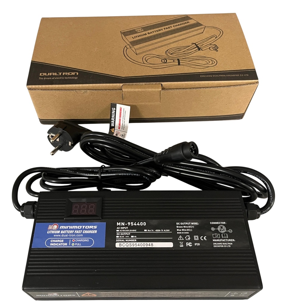 Fast Charger v2024 (Cargador rapido) 84V (95,4V 4A max) - Official Minimotors - DUALTRON STORM LTD CONNECTOR BAMING